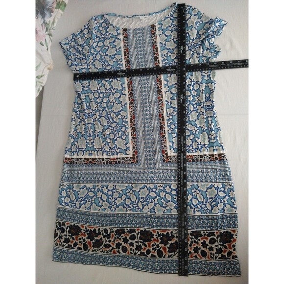 J Jill Floral Mix Print Short Sleeve Dress Size Petite Large Blue shift sheath - Picture 3 of 9
